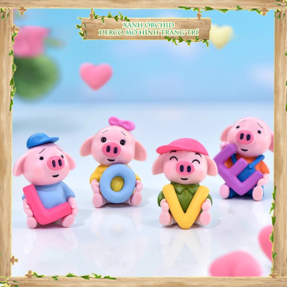 Mô Hình Tiểu Cảnh "4 Chú Heo Mini" Trang Trí Sen Đá, Sân Vườn/ Chậu Cây, DYI, Terrarium
