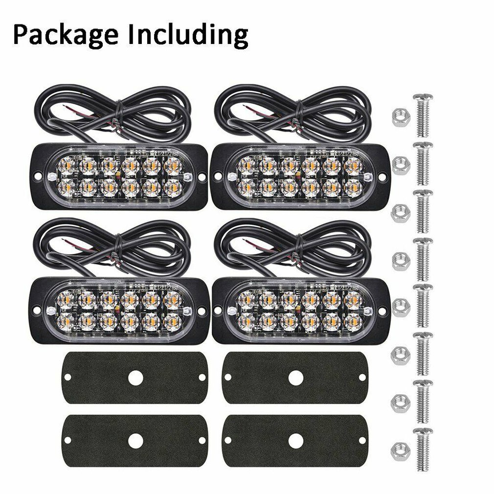 4Pcs 12 Strobe Led Amber Hazard Beacon Emergency Flashing Side Marker Light Bars Turn Brake [Q/13]