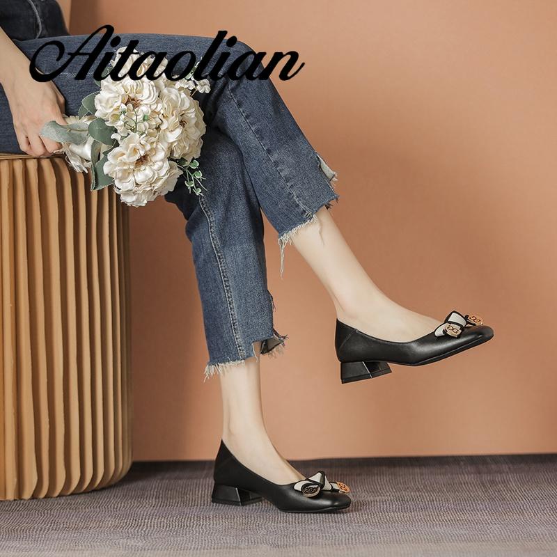 Giày Cao Gót 3cm Da Mềm Mũi Vuông Thắt Nơ Phong Cách retro Anh Quốc Thời Trang