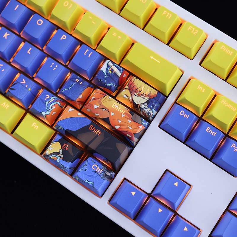 Agatsuma Zenitsu Keycaps Cherry Profile Demon Slayer Anime PBT DYE Sub Cơ Keycap