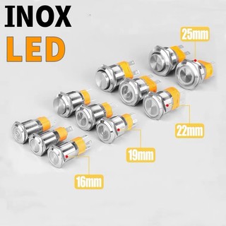 Công tắc bật tắt đèn xe máy, ô tô inox có led, nút nguồn nhấn giữ trạng thái có đèn led 12/16/19/22/25mm