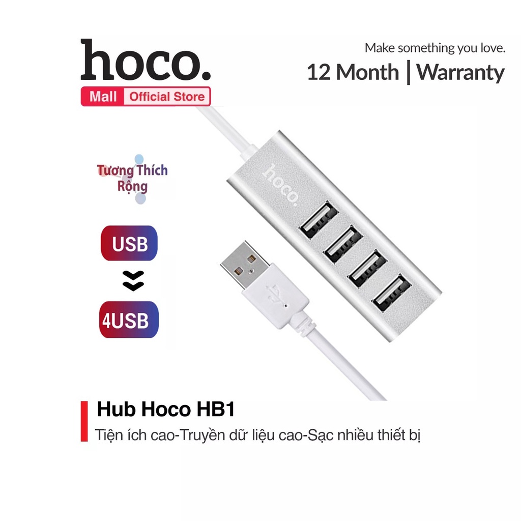 HUB 4 cổng USB Hoco HB1 tương thích cao chất liệu vỏ hợp kim nhôm cao cấp