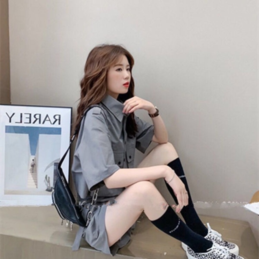 Bộ đồ 2 món gồm áo tay lửng + quần short thời trang mùa hè thường ngày phong cách phương Tây trẻ trung dành cho nữ