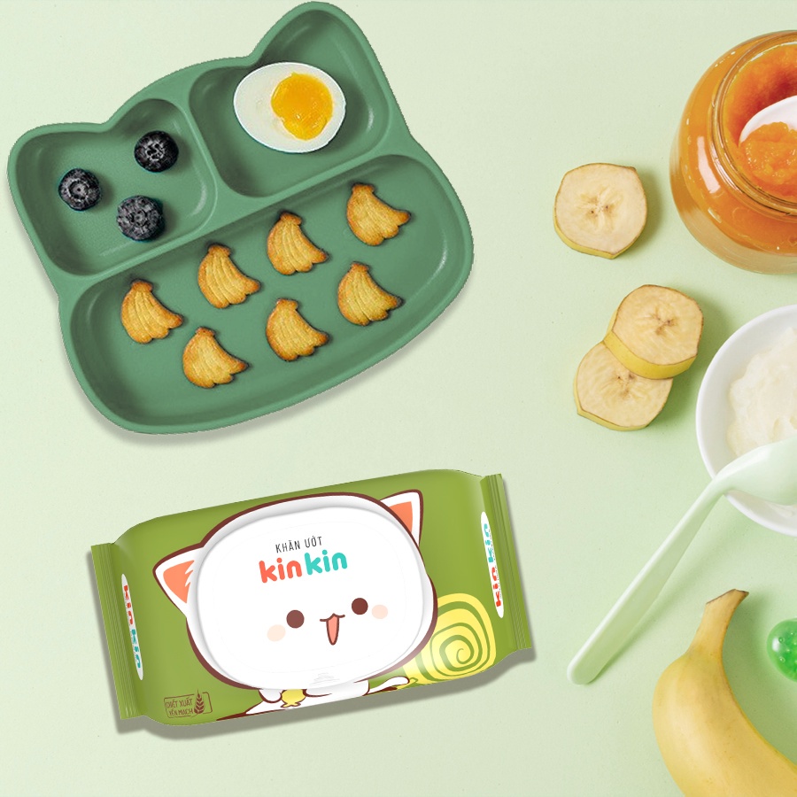 Khăn giấy ướt trẻ em an toàn cho cho làn da nhạy cảm KinKin không mùi/ hương trà xanh có nắp 100 tờ