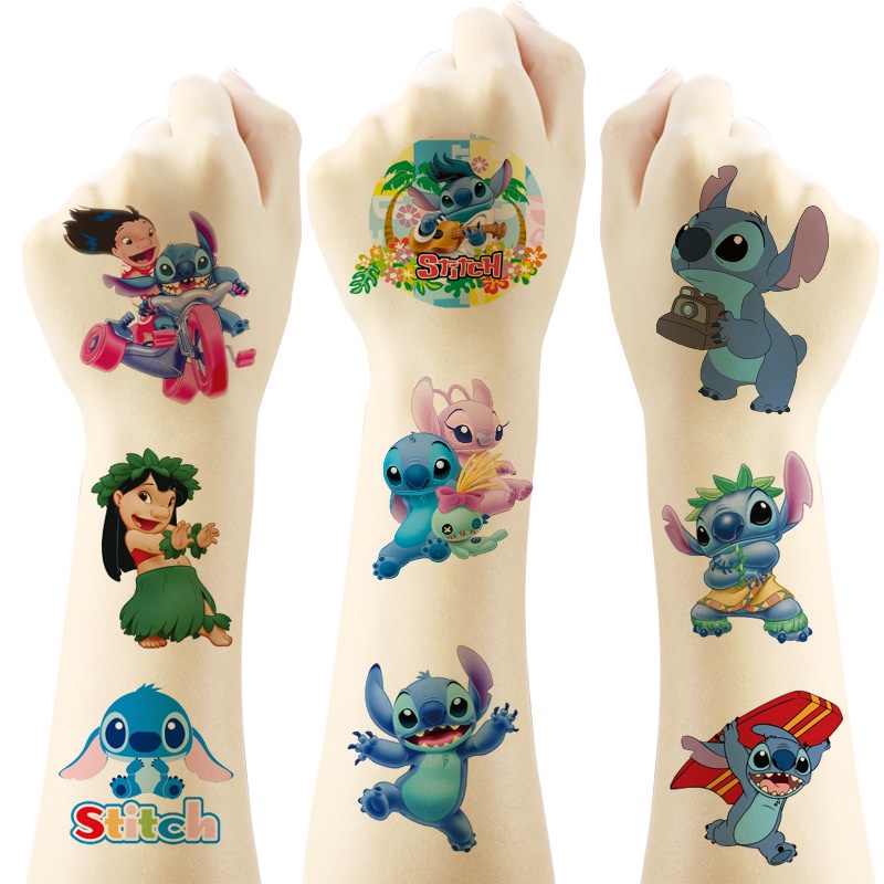 Miếng Dán Hình Xăm Lilo Và Stitch Đáng Yêu &amp; Sticker Hoạt Hình Stitch Chống Thấm Nước Dễ Thương Cho Bé