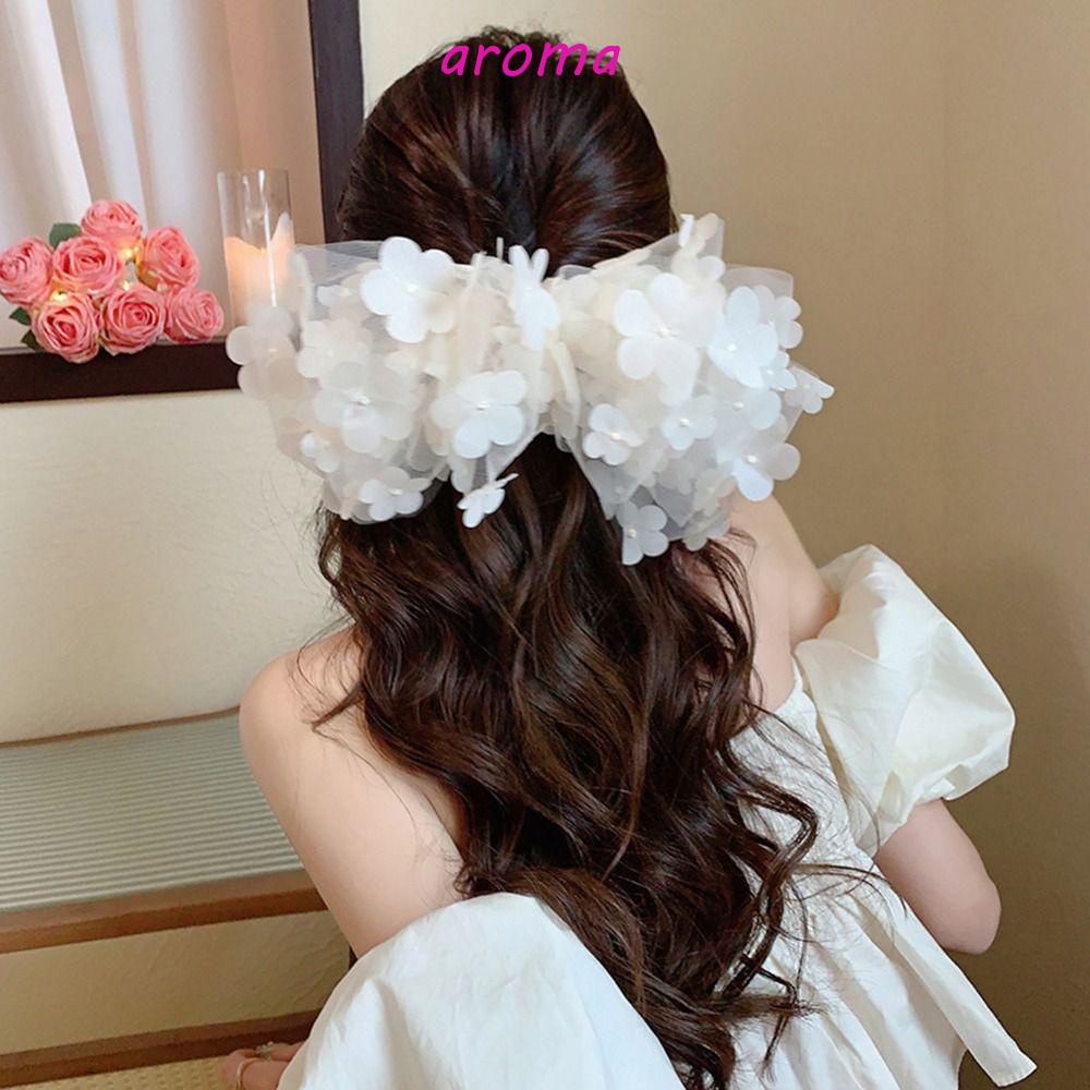 Kẹp Tóc Hình Nơ Phối Lưới Họa Tiết Hoa Xinh Xắn Thời Trang Cho Nữ Giá Đỡ