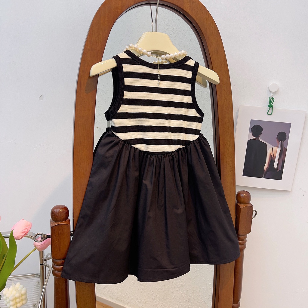 Đầm Dệt Kim Sát Nách Kẻ Sọc Thời Trang Mùa Hè Cho Bé Gái 1-7 Tuổi