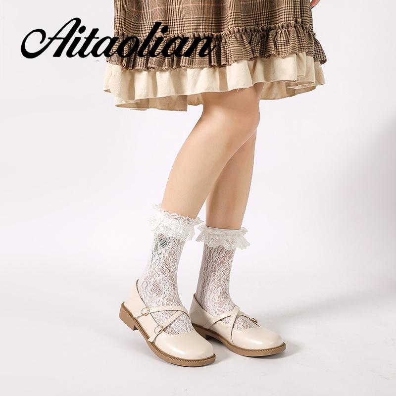 Giày Da Mũi Tròn 3cm Phong Cách lolita Đơn Giản Cho Nữ