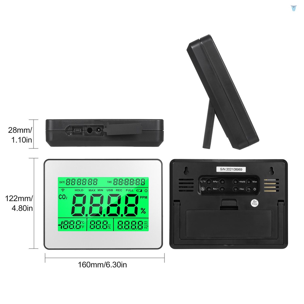 Thiết Bị Đo Chất Lượng Không Khí Carbon Dioxide 5.5-inch LCD 5.5-inch Có Giá Đỡ Gắn Tường Tiện Dụng