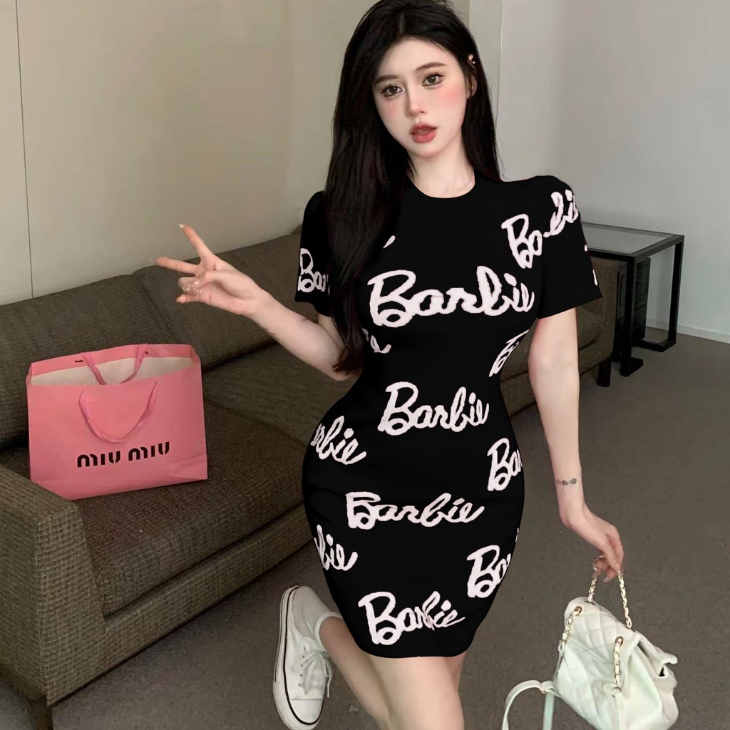 Đầm Tay Ngắn In Chữ Thời Trang Mùa Hè 2023 Dành Cho Nữ