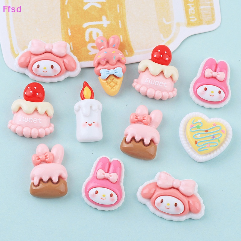 {Ffsd} Set 10 Phụ Kiện Trang Sức / Kẹp Tóc / Điện Thoại Hình Bánh Kem Hoạt Hình Bằng Nhựa Resin Lấp Lánh DIY