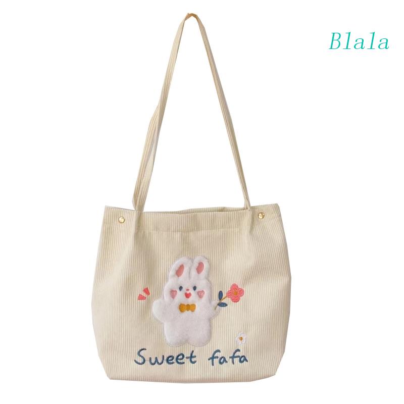 Túi Xách Tote Vải Nhung Kẻ In Hình Thỏ / Gấu Cỡ Lớn Cho Nữ