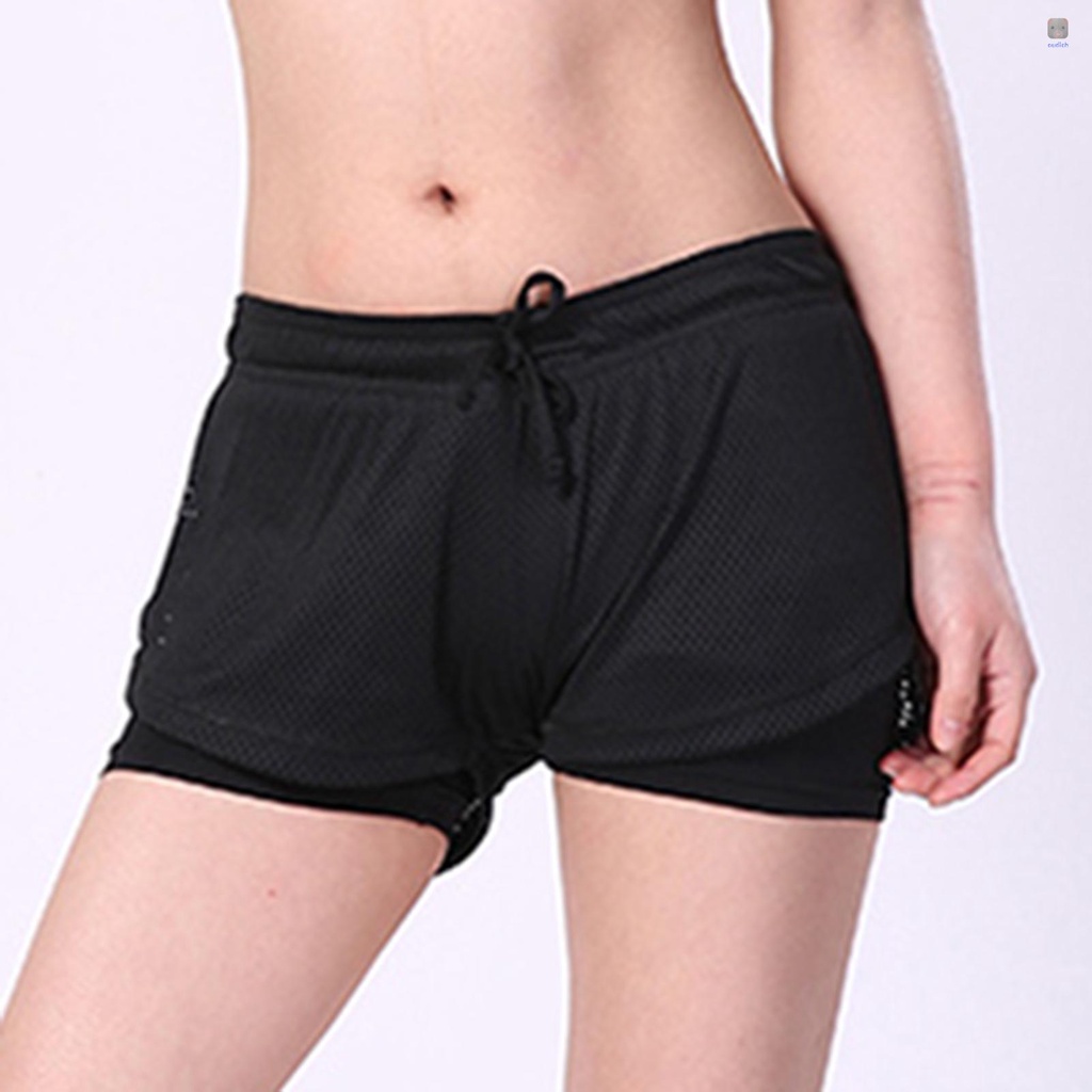 Quần Short Thể Thao 2 Trong 1 Lưng Thun Rút Dây Nhanh Khô Thoáng Khí Cho Nữ