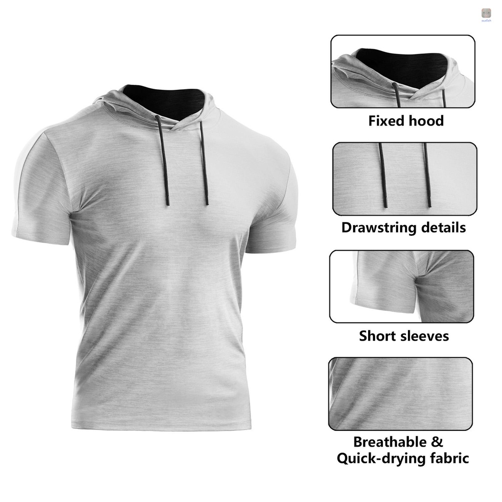 Áo Thun Thể Thao Tay Ngắn Có Nón Rút Dây Màu Sắc Đơn Giản Khô Thoáng Nhanh Thời Trang Mùa Hè