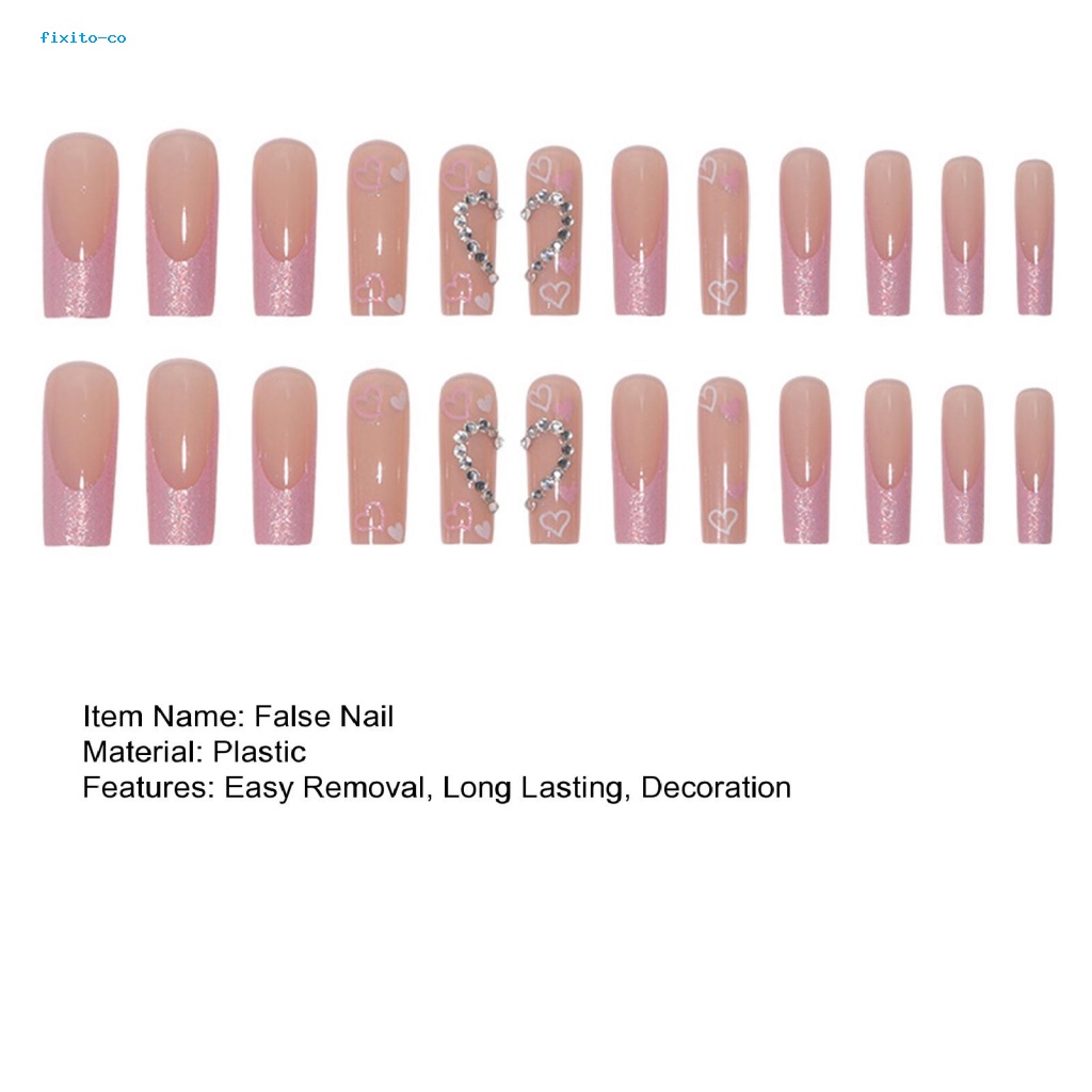 1 Bộ Móng Tay Giả Đính Kim Cương Hình Trái Tim Lấp Lánh