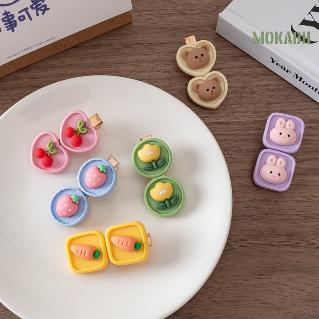 Kẹp Tóc Hình Gấu Hoạt Hình Bằng Thép Không Gỉ Co Giãn Gọn Nhẹ Chống Trượt Cho Bé Gái