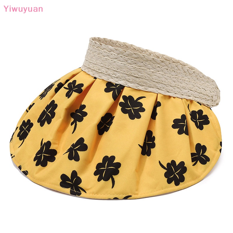 &lt; Yiwuyuan &gt; Mũ Lưỡi Trai Hở Chóp Đính Cỏ Bốn Lá Mùa Hè Có Keo Trắng Điều Chỉnh Được Cho Nữ Đi Biển Du Lịch Mới