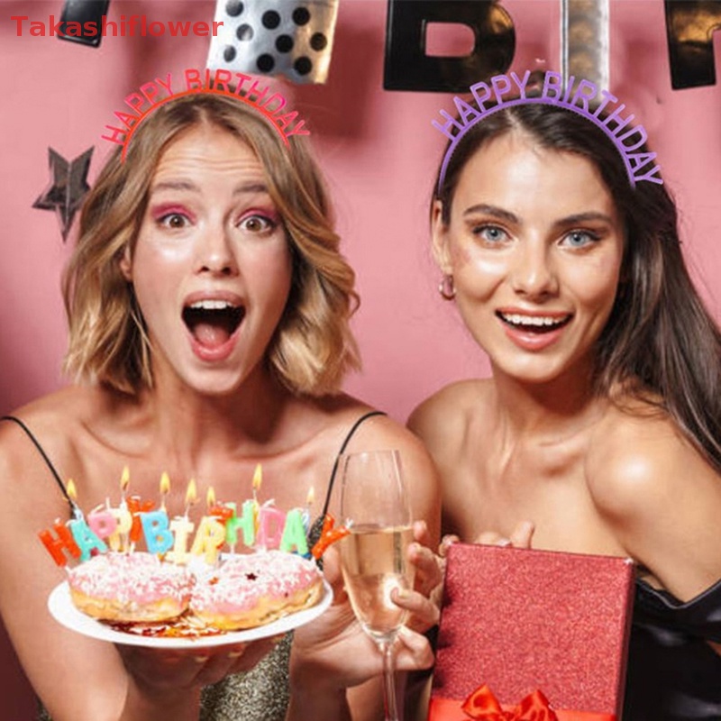(Takashiflower) Phụ Kiện Băng Đô Nhựa Sinh Nhật Phát Sáng Trong Bóng Tối Màu Vàng Và Bạc in Chữ Happy Birthday Dành Cho Trẻ Em
