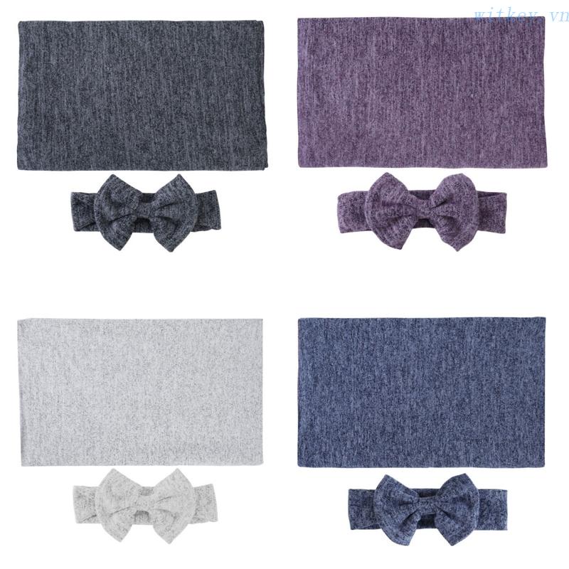 Set Khăn Quấn + Băng Đô Xinh Xắn Dùng Làm Đạo Cụ Chụp Ảnh Cho Bé Sơ Sinh