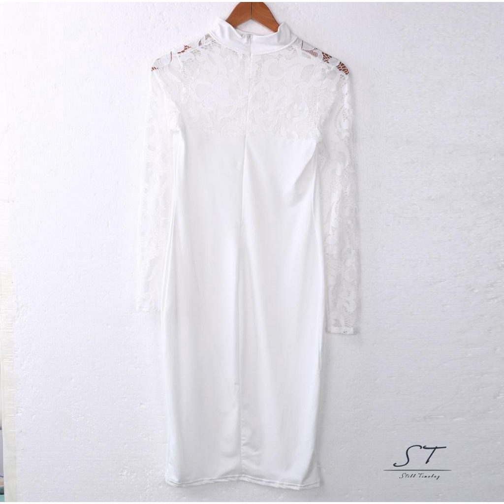 Đầm CY03-Đầm Ôm Ngực Tay Dài Cổ Lọ Phối Ren Rỗng Có Khóa Kéo Sau Lưng Trang Trọng Dành Cho Nữ Dự Tiệc Đêm Câu Lạc Bộ Đêm