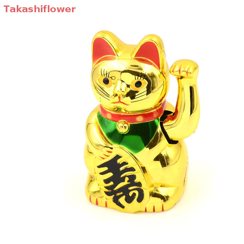 (Takashiflower) Mô Hình Mèo May Mắn Trung Quốc Viền Vàng Có Cánh Tay Chuyển Động Nhiều Màu Sắc Kèm Hộp