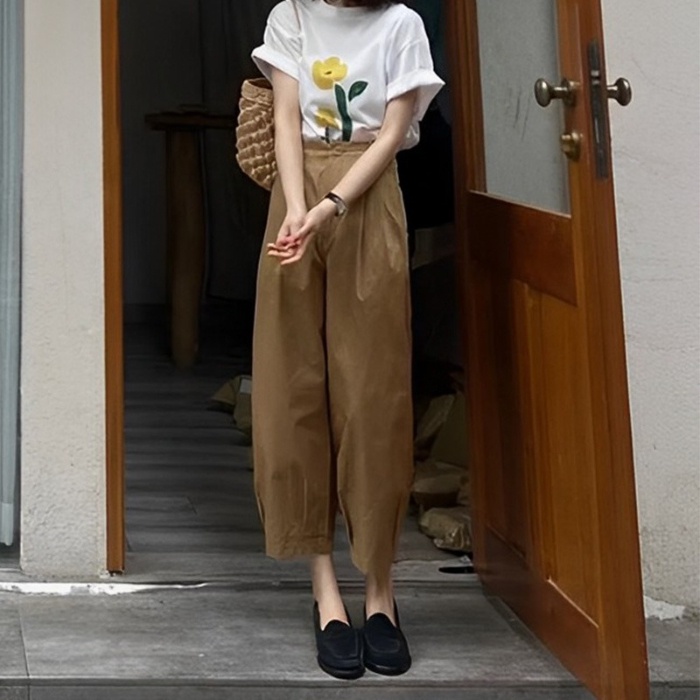 Áo Thun 100% Cotton Tay Ngắn Cổ Tròn In Họa Tiết Phong Cách Hàn Quốc Cho Nữ