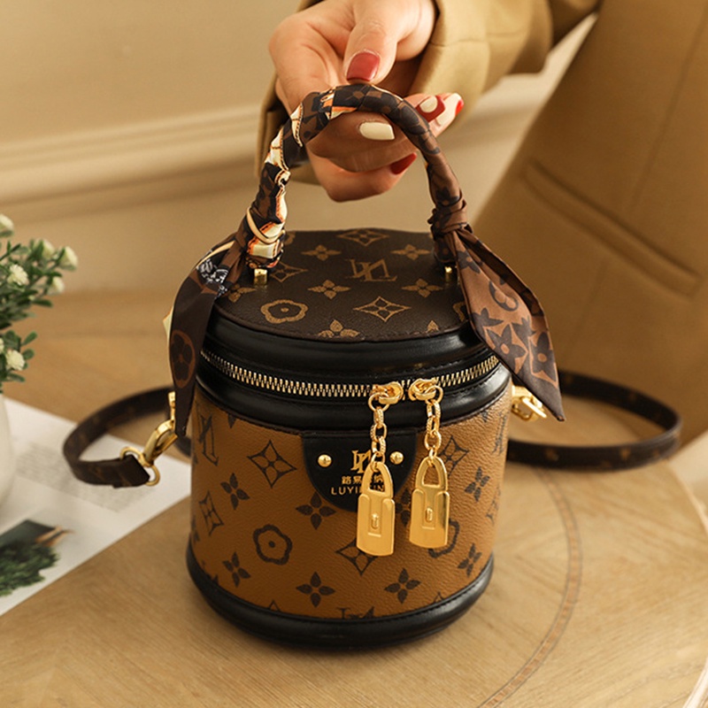 Túi Xách bucket Hình Trụ In Họa Tiết Cổ Điển Thời Trang Cho Nữ