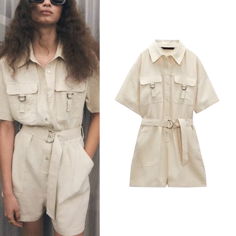 Áo liền quần Tay Ngắn Cổ Polo Hiệu ZARA Thời Trang Mùa Hè Xinh Xắn 8741221
