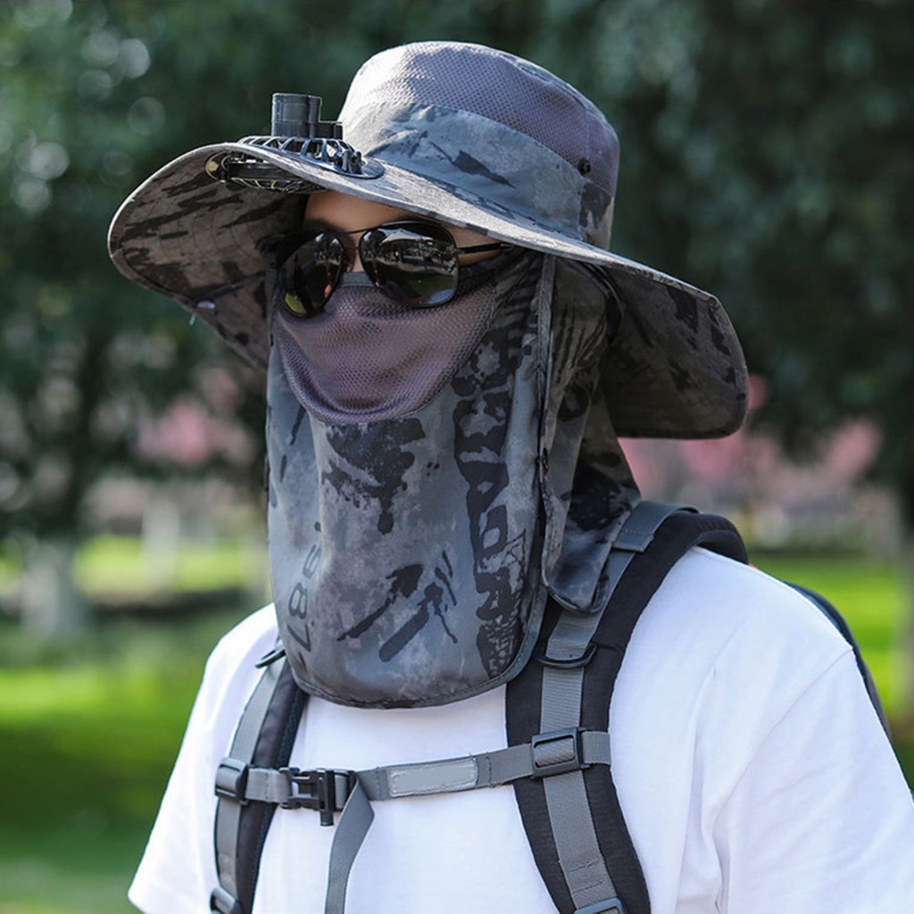 Mxittan.mx Mũ Xô In Họa Tiết Rằn Ri Kèm Quạt Có Thể Gấp Gọn Cho Nam