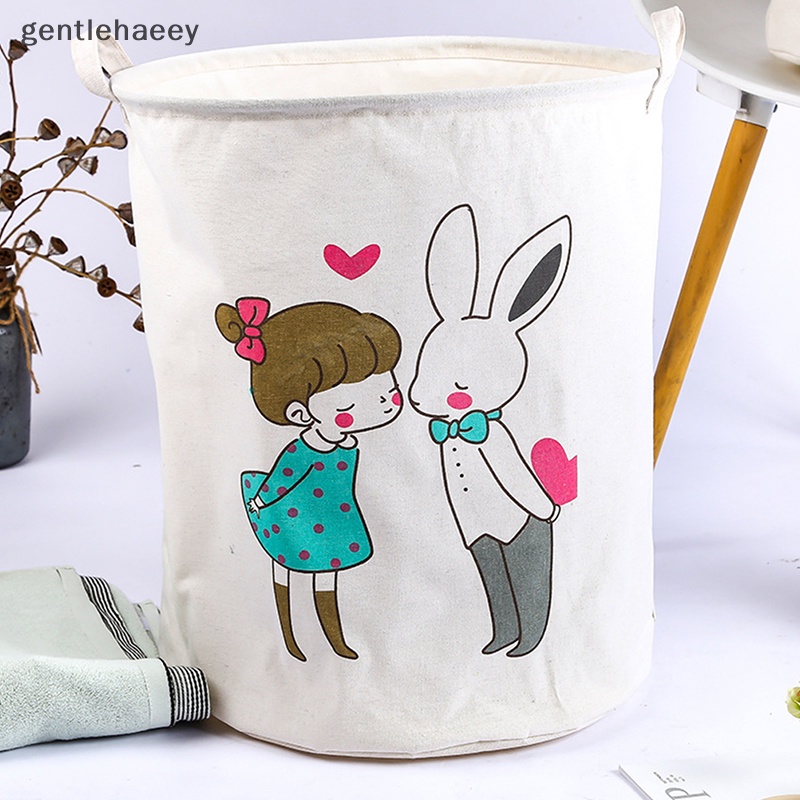Giỏ Đựng Quần Áo Bẩn Bằng Vải Bạt Hình Trụ In Hoạt Hình Có Thể Gấp Gọn Kích Thước 15.7 * 19.7inch