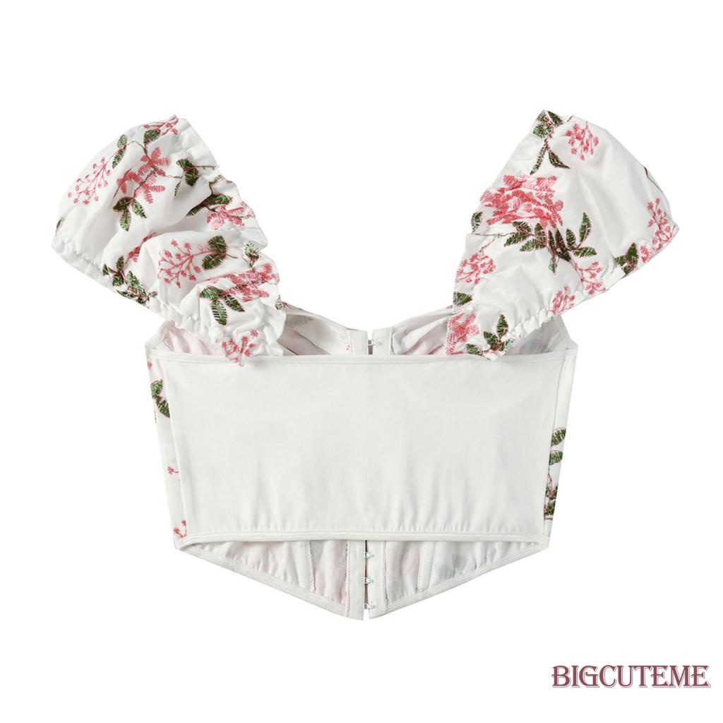 Áo Lửng Ngắn Tay Thêu Hoa Gợi Cảm Dành Cho Nữ