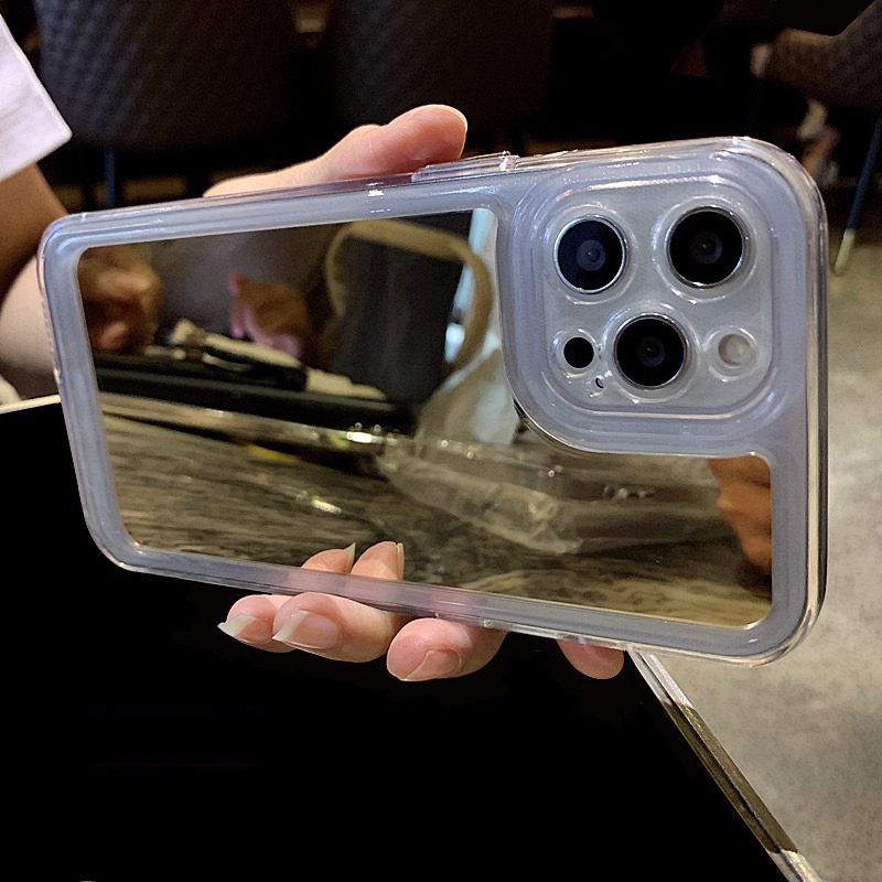 Ốp Điện Thoại Silicone Mềm Chống Sốc Tích Hợp Gương Cho iPhone 6 6S 7 8 Plus 11 12 13 14 Pro MAX Mini 11Pro X XR XS MAX