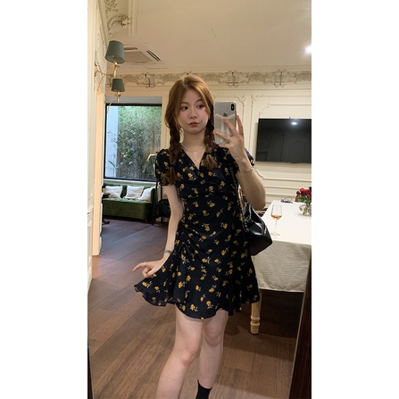 Đầm Dài Tay Phồng Cổ Chữ V In Hoa Thời Trang Mùa Hè Nhẹ Nhàng Dành Cho Nữ