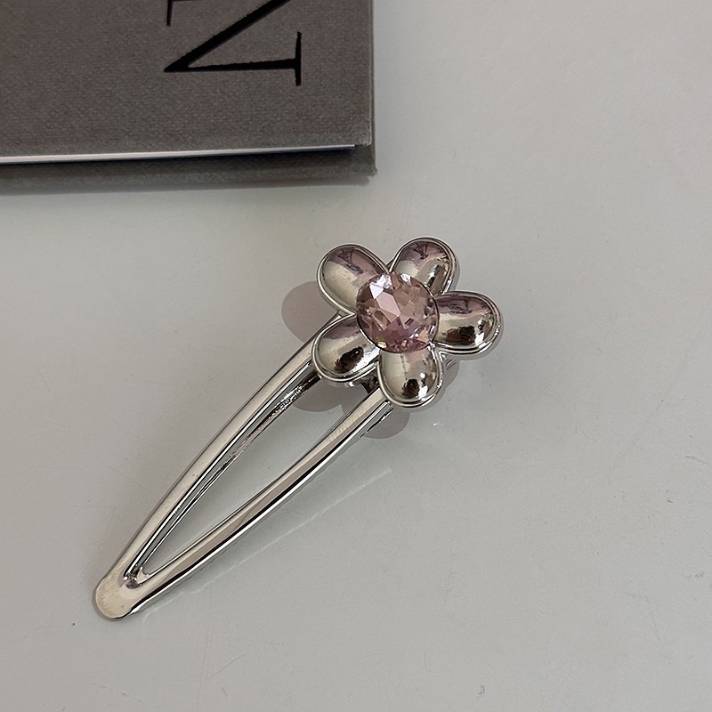 Kẹp Tóc Kim Loại Hình Hoa Đính Đá Hồng Ngọt Ngào Cho Nữ