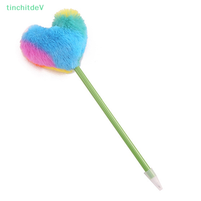 Bút Bi Hình Trái Tim Phối Lông Màu Sắc Ngọt Ngào Dễ Thương