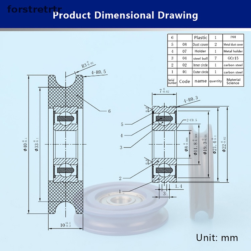 Bánh Xe Ròng Rọc Dạng Chữ U 608ZZ Kích Thước 8x40x10MM Chuyên Dụng Cho Xe Hơi Forstretr Delrin