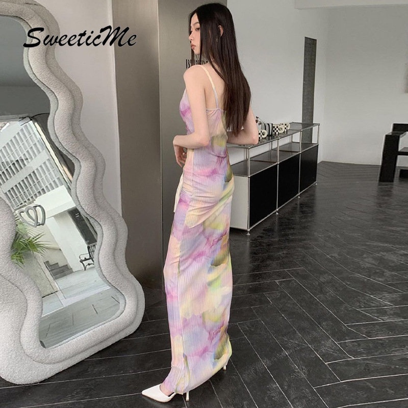 Đầm Hai Dây Hở Lưng Dáng Ôm In Họa Tiết Thời Trang 2023 Quyến Rũ Cho Nữ