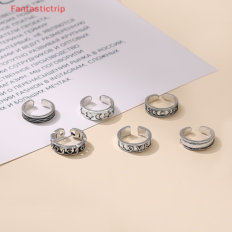 Set 6 Nhẫn Hợp Kim Hoạ Tiết Gợn Sóng Có Thể Điều Chỉnh Kích Cỡ Dành Cho Nữ