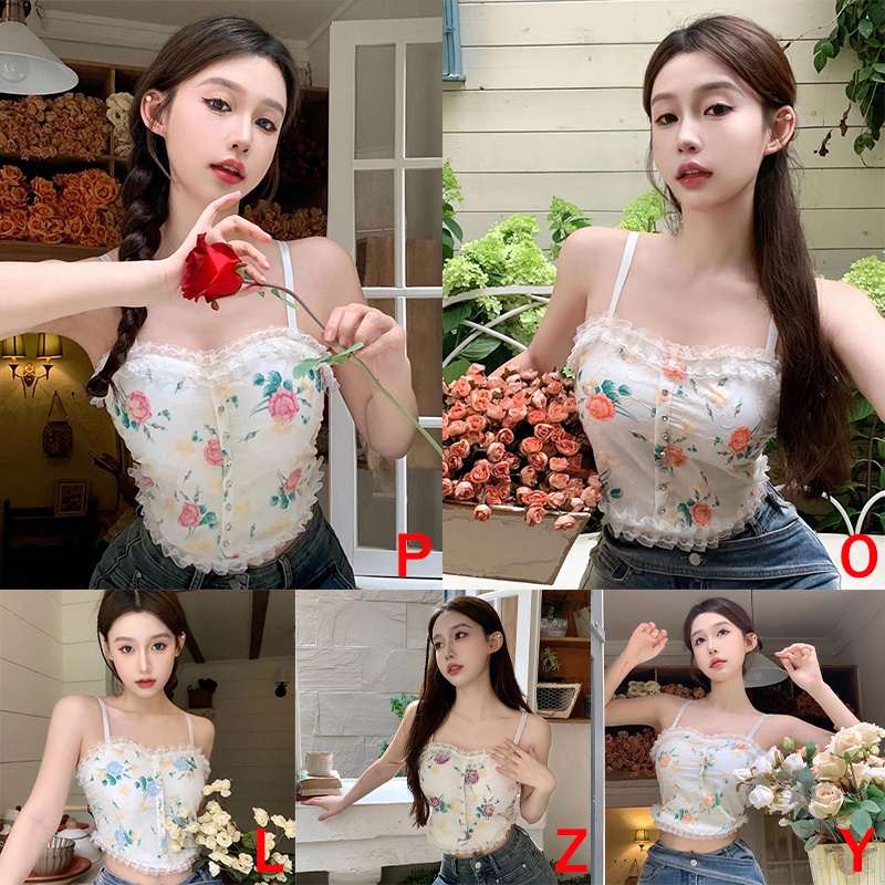 Áo Croptop Sát Nách Phong Cách Retro Hàn Quốc Cho Nữ