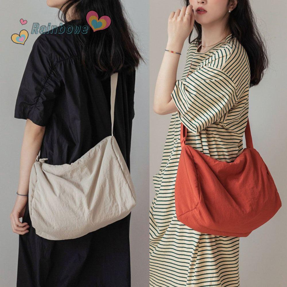 Túi Xách Đeo Chéo Vải Nilon Mềm Màu Cầu Vồng Cỡ Lớn Thời Trang Cho Học Sinh