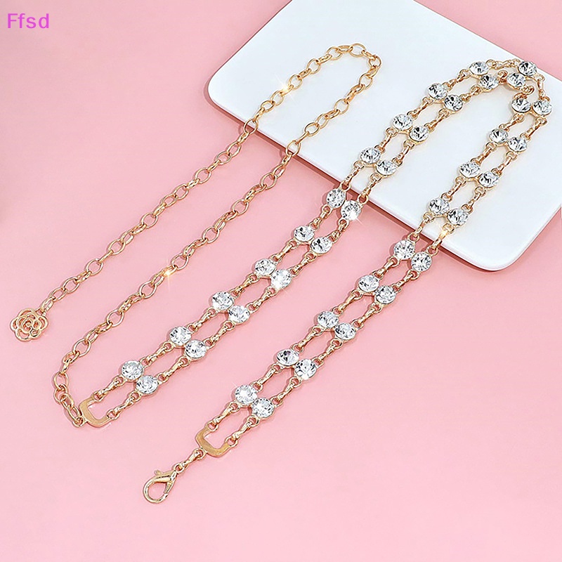 {Ffsd} Thắt Lưng Dây Xích Kim Loại Hai Lớp Đính Kim Cương Pha Lê Thời Trang Sáng Tạo Đa Năng Cho Nữ * Bán Chạy