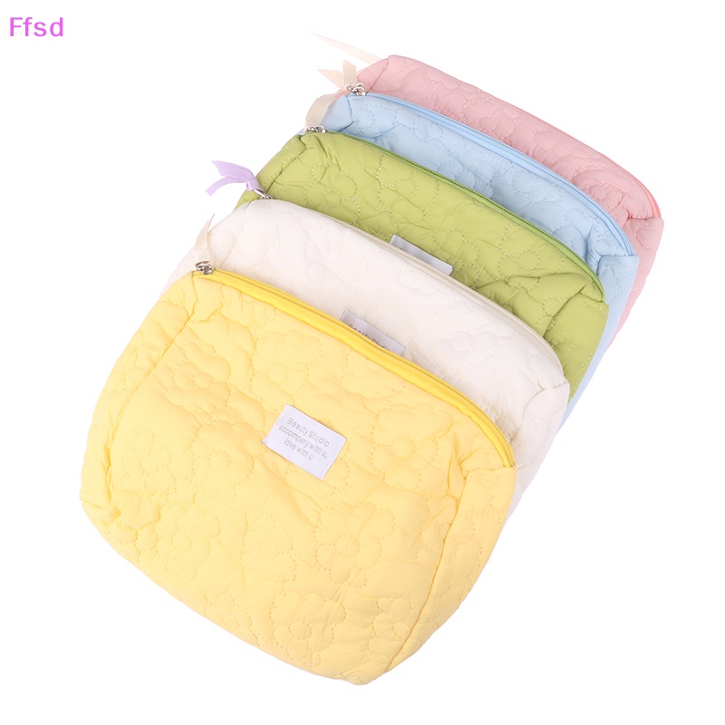 {Ffsd} Túi Đựng Mỹ Phẩm Chần Bông Màu Trơn Họa Tiết Hoa Dễ Thương * Bán Chạy