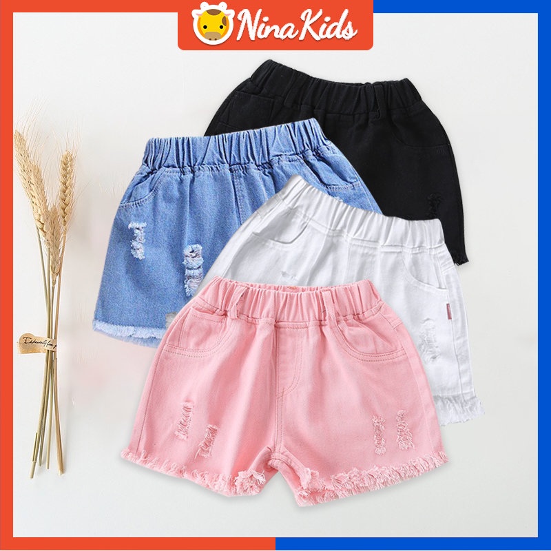 Quần Short Denim Màu Sắc Dễ Thương Đáng Yêu Xinh Xắn Cho Bé 3-9 Tuổi