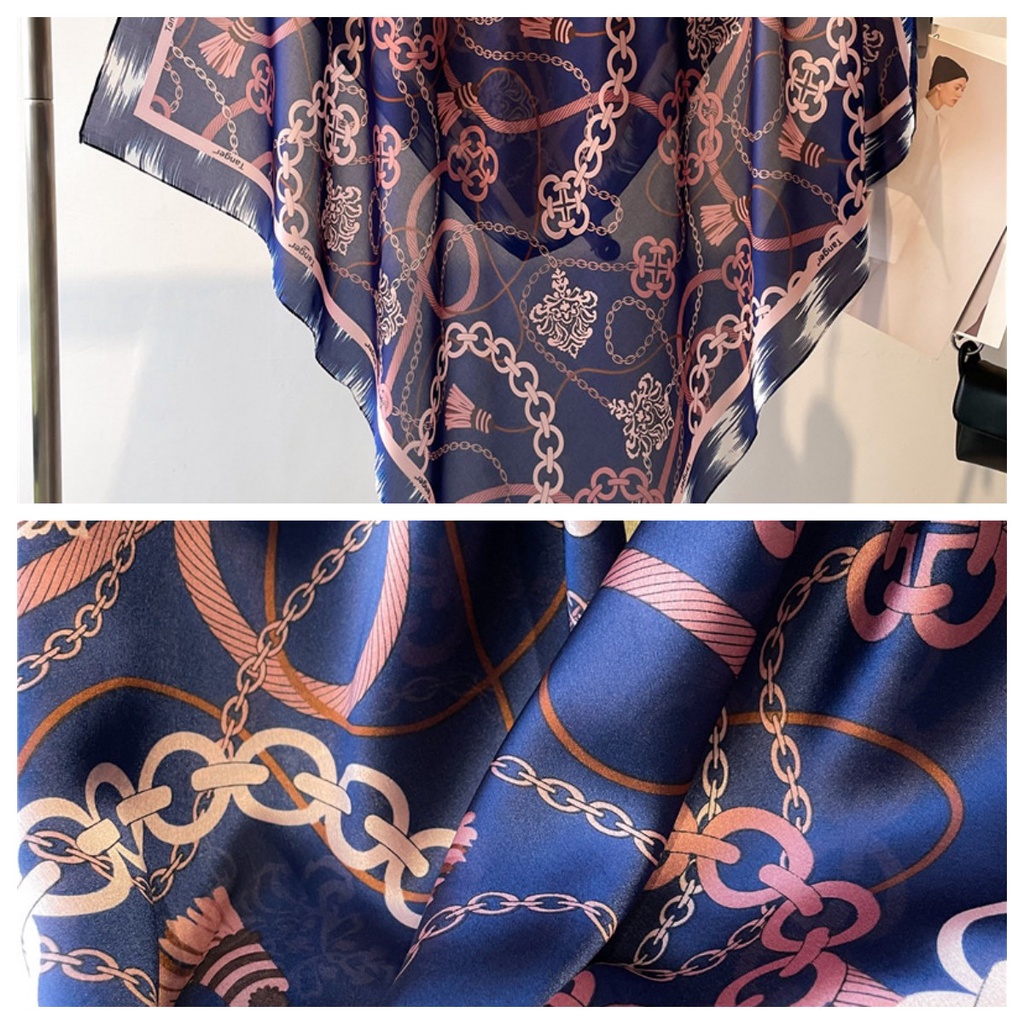 Khăn Choàng Cổ Giả Lụa In Họa Tiết Thời Trang Thu Đông 90 * 90CM