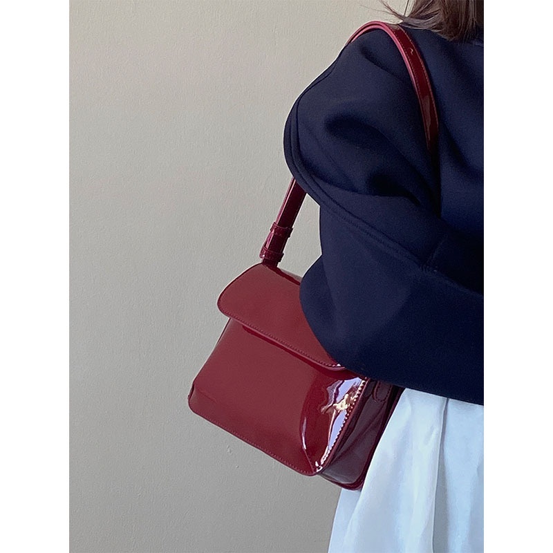Túi xách da DEERE JACK đeo vai hình vuông nhỏ màu đỏ phong cách Hồng Kông cổ điển thời trang Hàn Quốc cao cấp cho nữ