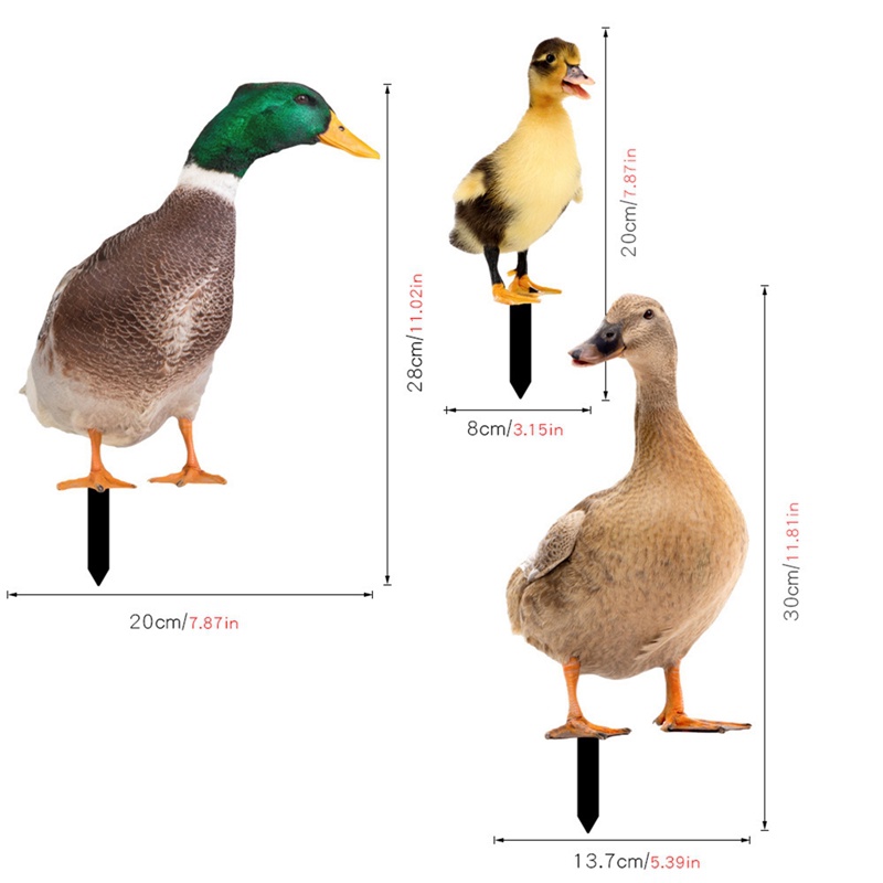 Bộ 3 Tượng Vịt Hai Mặt Bằng Acrylic Dùng Trang Trí Sân Vườn