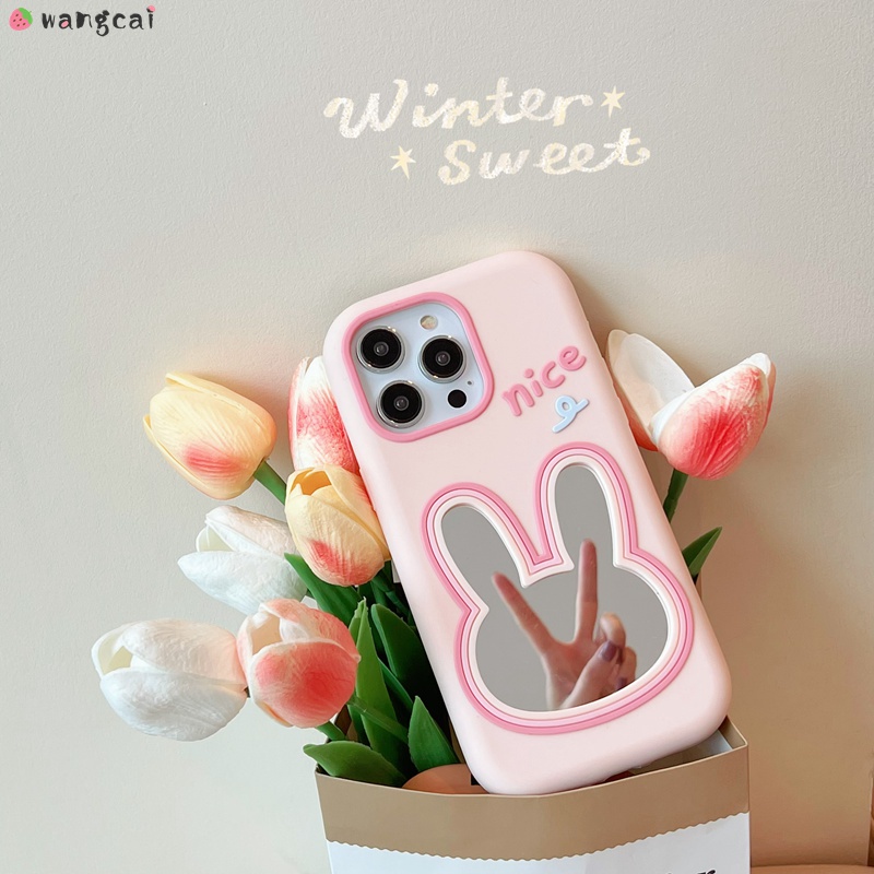 Ốp Điện Thoại Silicone Mềm Gắn Gương Trang Điểm Hình Thỏ 3D Cho iPhone 14 13 12 Pro Max 11