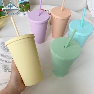 Cốc nhựa có nắp và ống hút màu macaron tiện lợi 450ml