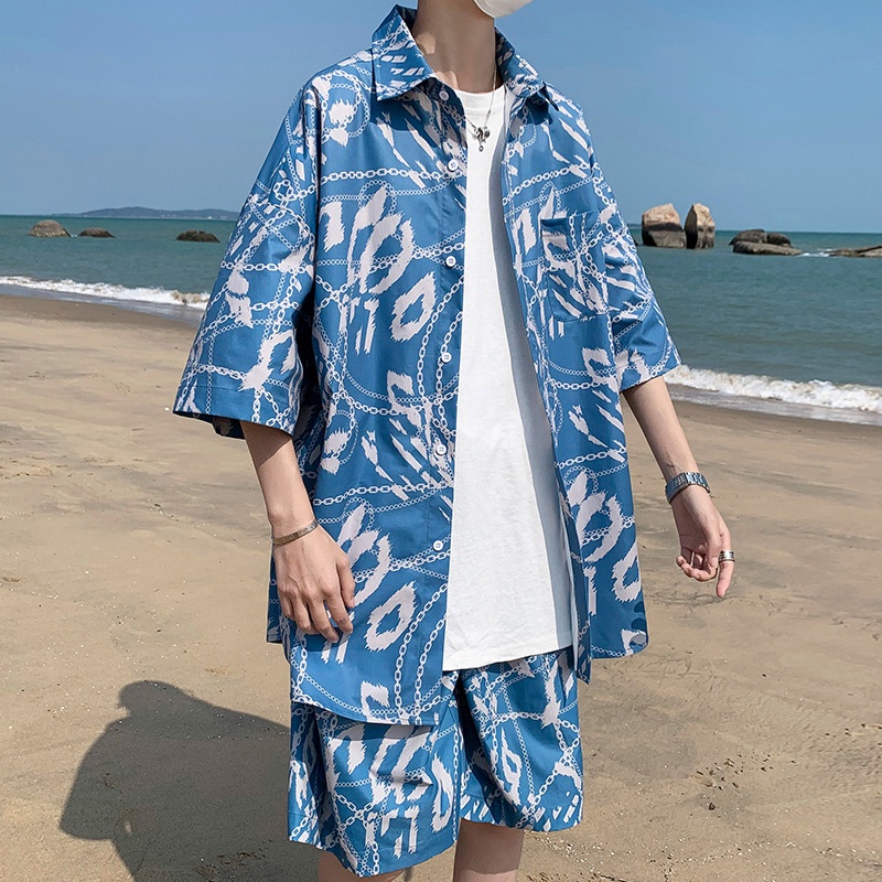 Set Đồ Thể Thao Phối Áo Sơ Mi Tay Ngắn Dáng Rộng Cỡ Lớn Thời Trang Hè Cá Tính Cho Nam