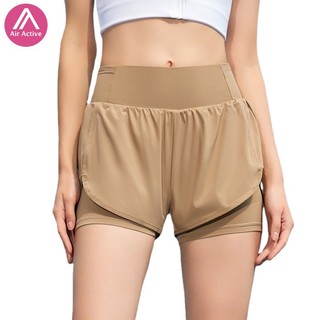 Quần short thể thao nhiều túi lưng cao 2 trong 1